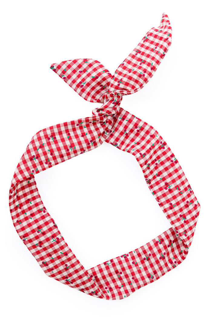 Cherry gingham hair tie